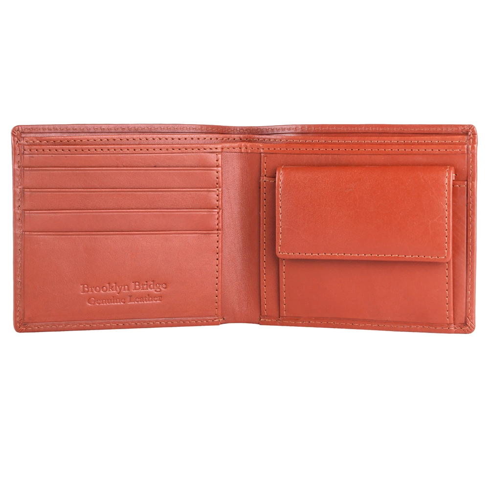 Brooklyn Bridge Genuine Leather Wallet for Men with Coin Pocket & RFID Protection - BB-MW-786-CW-FG-VTL-YS-BROWN 1