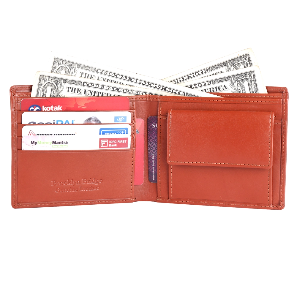 Brooklyn Bridge Genuine Leather Wallet for Men with Coin Pocket & RFID Protection - BB-MW-786-CW-FG-VTL-YS-BROWN 1