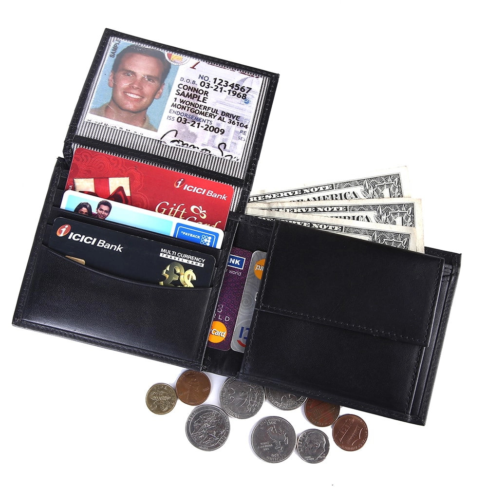 Brooklyn Bridge Vegetable Tanned Genuine Leather Wallet for Men – RFID Safe Bifold Wallet with Coin Pocket-BB-MW-787-CW-FG-VT-YS-BLACK 1