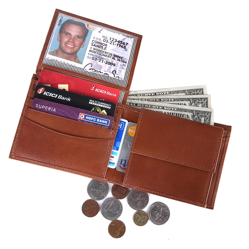 Brooklyn Bridge Vegetable Tanned Genuine Leather Wallet for Men – RFID Safe Bifold Wallet with Coin Pocket-BB-MW-787-CW-FG-VT-YS-BROWN 1